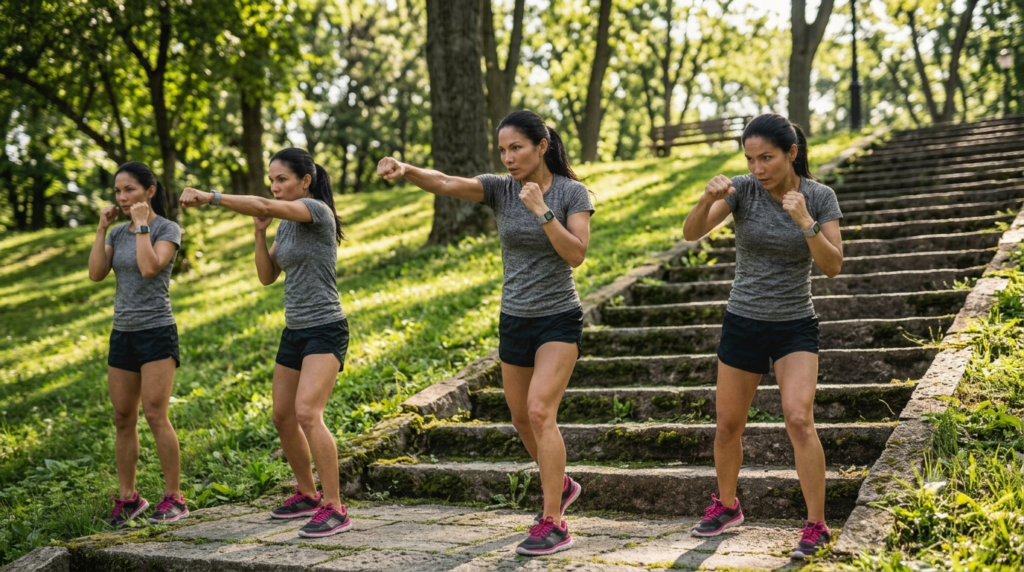 Person performing a boxing workout to burn calories, improve fitness, and support healthy weight loss.